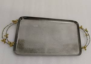 Bandeja decorativa para servir para el hogar, Hotel, restaurante, cocina y mesa, Color plateado, forma rectangular, bandeja para servir de latón y aluminio - Product Image 5