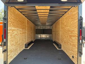 Free Shipping 8.5 x 24 TA3 Screwless Enclosed <b>Car</b> Trailer Black With Door And Red White <b>Stripe</b> Trim - Product Image 6
