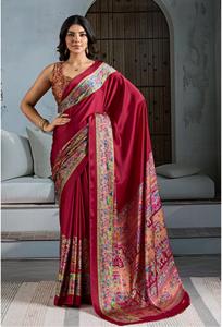 Saree en satin modal léger avec imprimé Ajrakh de style ethnique pour toutes les occasions comprend un bandana - Product Image 3
