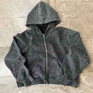 High Quality Custom Street Wear Bling Diamond <b>Extra</b> <b>Large</b> Rhinestone Acid Wash High Quality French Terry Quality Street Hoodies - Product Image 1