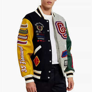Wholesale Price Custom Logo Genuine Leather Sleeve & High Quality Wool Body <b>Jackets</b> OEM Vintage Unisex Letterman Varsity <b>Jacket</b> - Product Image 1