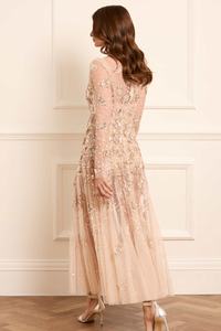 Robe longue élégante et respirante pour femme, à manches longues, broderie perlée, soutien-gorge intégré, vente en gros personnalisée, soirées, champagne - Product Image 6