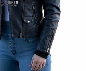 Veste en cuir véritable pour femmes et filles 100% Veste en cuir véritable pour femmes Veste en cuir personnalisée pour dames Vente en gros coupe ajustée - Product Image 3