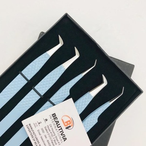 Pince à épiler d'extension de cils en acier inoxydable enduit bleu bébé professionnel de haute qualité outil de beauté arrondi durabilité pointu - Product Image 3