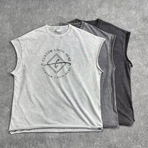 Vente en gros 100% coton vintage soleil délavé sans manches T-shirts surdimensionné délavé débardeurs personnalisé broderie impression tricoté décontracté - Product Image 1