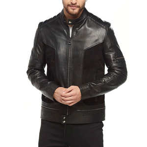 Blouson aviateur en cuir et toile pour homme, nouveau design, col montant, capuche, logo personnalisé imprimé sur le devant, saison printemps - Product Image 2