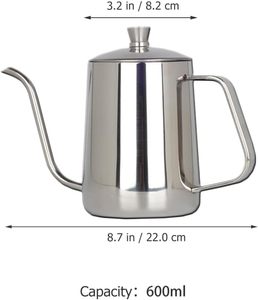 Stainless Steel Gooseneck Kettle Long Narrow Spout Hand Drip <b>Tea</b> Pot Lid for Home Travel Outdoor Coffee <b>Maker</b> Metal Material - Product Image 2