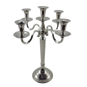 Bougie avec support de pilier à 5 bras avec dessus de table en nickel polonais décoratif maison hôtels bougeoir antique décoration de mariage - Product Image 1