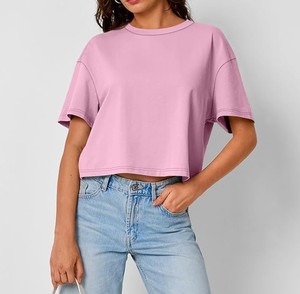 T-shirts courts pour femmes-Tops courts à manches courtes et épaules tombantes Y2K Casual Summer Basic Tees Casual Oversized Crop T Shirts - Product Image 5