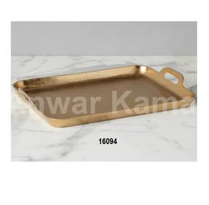 Bandeja de cobre de aluminio y metal chapado en oro de diseño exclusivo con asas - Product Image 4