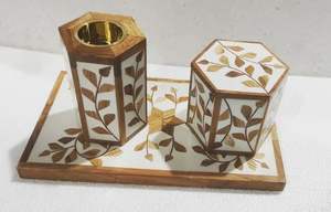 Ensemble de brûleurs d'encens en nacre faits à la main-Plateau incrusté et support avec accents en laiton - Product Image 3