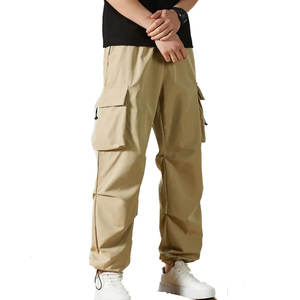 Taille haute hommes décontracté coton toile Cargo pantalon fermeture éclair délavé conception respirant élégant personnalisé en gros pas cher prix OEM - Product Image 3