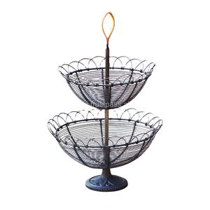 Corbeille à fruits en fer forgé à 2 niveaux, corbeille à fruits de cuisine en fil de fer, panier en métal fait main - Product Image 1