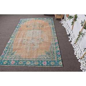 Alfombra de 4,8x7,3 pies, Alfombra Turca Vintage, Alfombra de Lana Azul - Product Image 1