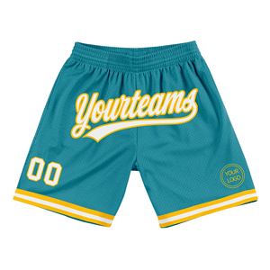 Industrie Direct Engro Sportswear Pantalones cortos de baloncesto Custom Teal White-Gold Authentic Throwback Basketball Shorts - Product Image 1