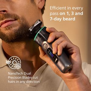 Afeitadora Eléctrica Inalámbrica para Hombre, Uso en Seco/Húmedo, Sistema de Corte Triple, Resistente al Agua IPX7, Lavable, Afeitadora Rotatoria con Base de Limpieza - Product Image 5