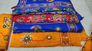 Phulkari <b>Dupatta</b> with Mirror Foil Work Hand Embroidered Cotton Chunni Vintage <b>Scarf</b> Indian Wedding Favor Gift Wrap for Women - Product Image 3