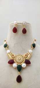 Art Divin Royal Elegance Rose Mandala Paon Imitation Perle Style Punk Collier Boucle D'oreille Ensemble Laiton Lourd Fait Bijoux Pour Femmes - Product Image 3