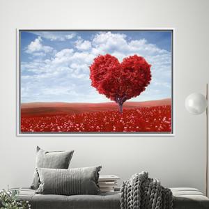 ภาพพิมพ์บนผ้าใบลายต้นไม้รูปหัวใจ: งานศิลปะติดผนังกระจกเทมเปอร์ทันสมัย ผ้าใบกรอบสีขาว - Product Image 1