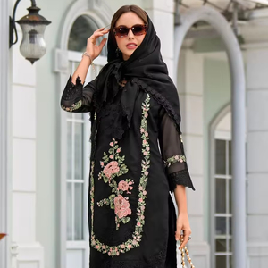 Costume Salwar en Organza de Soie Lourde Broderie Fantaisie Robe Longue Pakistanaise Salwar Kameez Dupatta Adultes Mariage Tenue Décontractée - Product Image 1