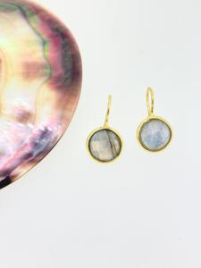 Labradorite naturelle pierres précieuses plaqué or 18 carats 925 monture en argent sterling 3.5 boucles d'oreilles classiques de mariage pour femmes - Product Image 5