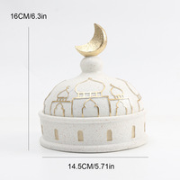 Décorations du Ramadan 2026 Plateau en or blanc Bougeoir de table du Ramadan Dôme de la Kaaba Mosquée Ornement de bureau en résine islamique