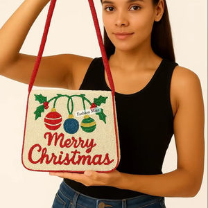 Bolso con cuentas navideñas para mujer con correa, bolso de mano para fiesta de noche hecho a mano - Product Image 1