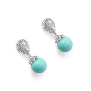 4.5 grammes en forme de poire opale éthiopienne et pierre précieuse turquoise ronde déclaration en argent sterling 925 boucles d'oreilles pendantes bijoux fins - Product Image 6
