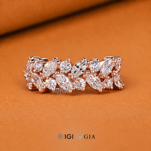 Handmade Marquise Cut Diamond Double Row Wedding Band - Perfect <b>Stacking</b> Bridal <b>Ring</b> Unique Wedding Band for Women - Product Image 5
