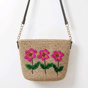 Handmade Bohemian Raffia Woven <b>Clutch</b> <b>Bag</b> with Floral Embroidery Strap <b>Small</b> Capacity Beach Shoulder Purse for Women - Product Image 5