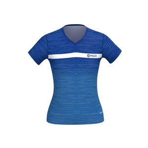 Women's Slim Fit Crop <b>Running</b> T-Shirt-Breathable Knitted Mesh Bow Collar <b>Animated</b> Logo Trigrade Blue - Product Image 3