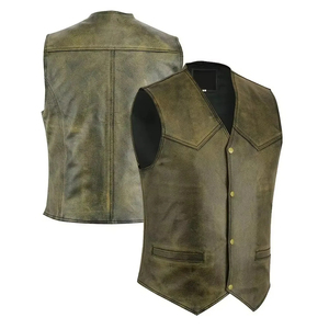 Chaleco de Cuero Genuino Vintage para Hombre, Estilo Vaquero Desgastado, Servicio OEM, Ropa Casual Urbana, Atuendo de Moda Occidental - Product Image 2