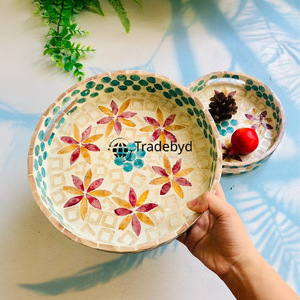 Tradebyd MOP Bandeja con incrustaciones Bandeja decorativa de nácar de lujo para servir comedor y decoración del hogar - Product Image 2