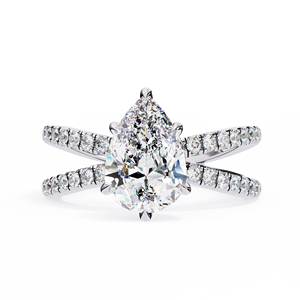 Bague de fiançailles en diamant de laboratoire de 2 carats, taille poire, certifiée IGI, or 18 carats, bande pavée à tige fendue, bijoux fins - Product Image 3