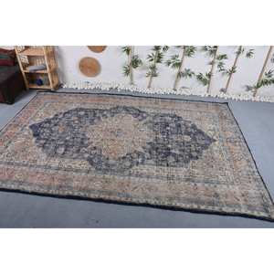 Alfombra turca Vintage clásica 7,2X10,8 pies hecha a mano negro Beige Patchwork diseño lana poliéster Material látex respaldo para la vida - Product Image 2