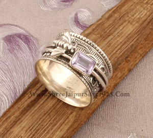 Toupie en cuivre améthyste solide en argent Sterling 925, faite à la main en argent miel abeille, nouvel anneau de toupie - Product Image 5