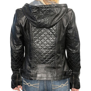 Chaquetas de moda informales de piel de cabra coñac de calidad superior para mujer con capucha y chaqueta con cierre de cremallera - Product Image 4