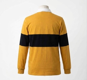 Maillot de rugby professionnel à manches longues, color-block, jaune moutarde avec rayures noires, col rabattu, décontracté - Product Image 4