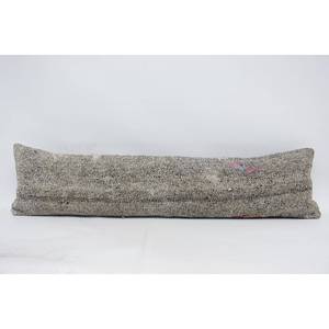 Lana gris Kantha 12x48 pulgadas tejido Vintage patrón ecológico antideslizante extraíble lavable cierre de cremallera almohada de refuerzo - Product Image 1