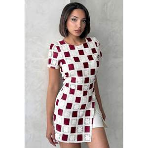 เสื้อครอเชต์แขนสั้นลายตารางสำหรับผู้หญิง - Product Image 5