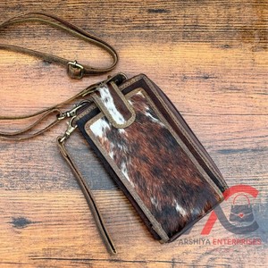 Portefeuille en cuir de vachette pour femmes avec poche pour téléphone Western en cuir véritable sac à main de haute qualité cheveux sur la pochette mobile - Product Image 1