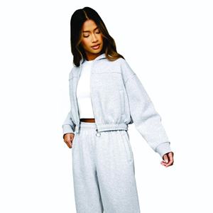 Customized 100%Cotton Cropped Athletics <b>Women</b> Tracksuit Full <b>Zip</b> Hood Heather <b>Grey</b> <b>Women's</b> Tracksuit Top <b>Hoodie</b> - Product Image 2