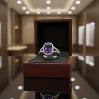 Bague de fiançailles chrétienne artisanale en argent 925 avec améthyste naturelle, pierre de naissance de février, taille ovale, minimaliste, certifiée par un tiers