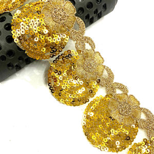 Bordure en dentelle métallique dorée et argentée durable, bordure en dentelle à paillettes, accessoires vestimentaires, ruban en dentelle de 4 cm avec des fils fins - Product Image 1