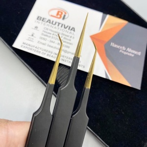 Pince à épiler droite/45 degrés, Isolation, noir or, acier inoxydable, Logo personnalisé, Extension de cils - Product Image 3