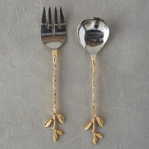 Juego de servidor de ensalada sostenible con mango de latón y acero inoxidable, herramientas de mezcla para servir ensalada de metal, utensilios de cocina, juego de servidor de ensalada - Product Image 1