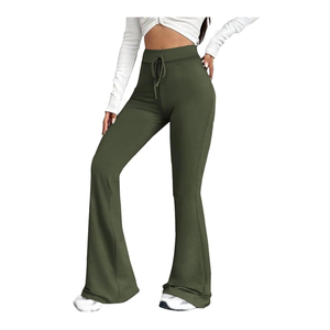Pantalones de chándal acampanados de cintura alta de calidad superior para mujer Pantalones de algodón de pierna ancha al por mayor para estilo frontal plano de invierno - Product Image 4