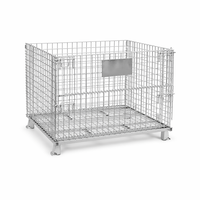 Conteneur en treillis métallique galvanisé pliable, grille 50x100mm, empilable, fermeture à loquet, pour stockage en entrepôt, 500KG