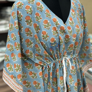 คาฟตันผ้าฝ้ายพิมพ์ลายบล็อกทำจากผ้าฝ้ายชุดคาฟตันสำหรับชายหาด - Product Image 2