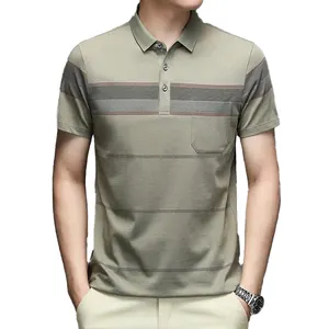 2022 New Fashion Cotton Polo Shirt Men Short Sleeve Striped Summer Clothing Business Loose Men's Polo Shirt Tops custom Brand